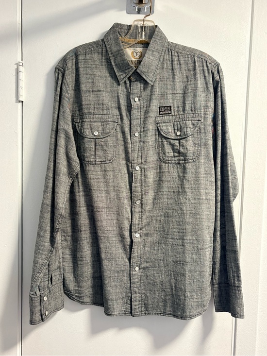 Other - Men's Gray Long-Sleeve Button-Up Shirt Size Medium